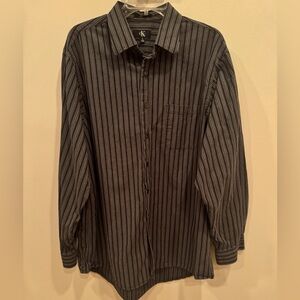 Calvin Klein Button Shirt/Gray, Black, White Stripes/100% Cotton/Long Sleeve/EUC